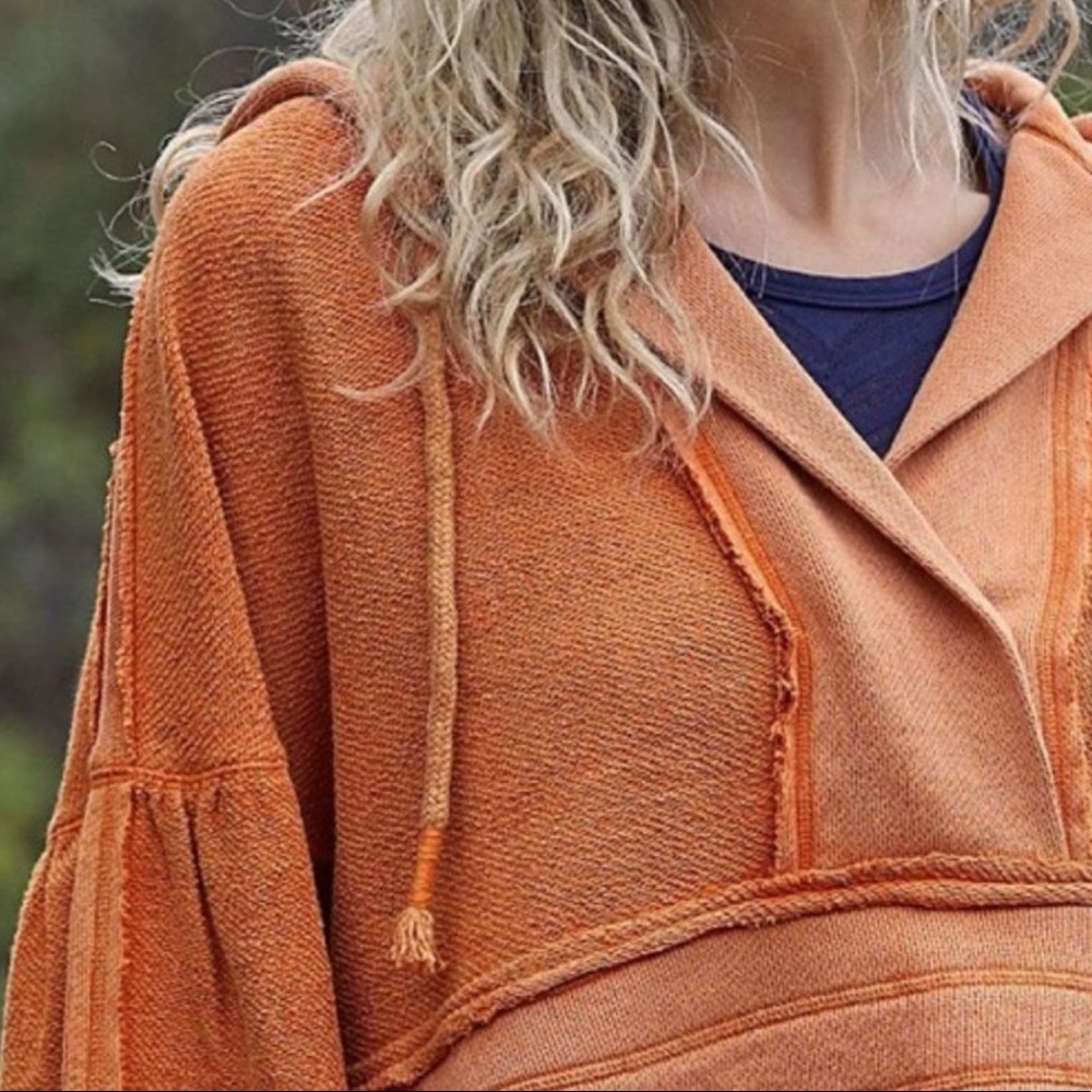 Free People Sz S Orange Hoodie Crop - Picture 7 of 8